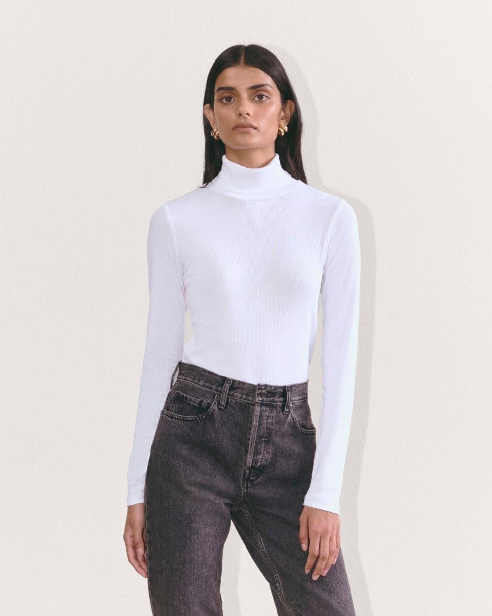 Everlane Supima Micro-Rib Turtleneck White Medium NWT